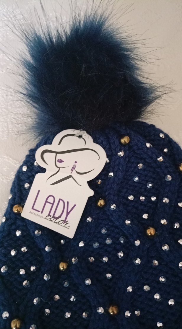 Renkli Boncuk Detaylı Mavi Kadın Bere - Görsel 2