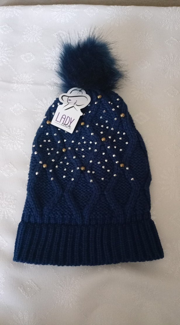 Renkli Boncuk Detaylı Mavi Kadın Bere - Görsel 4