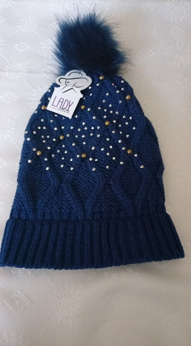 Renkli Boncuk Detaylı Mavi Kadın Bere - Görsel 5