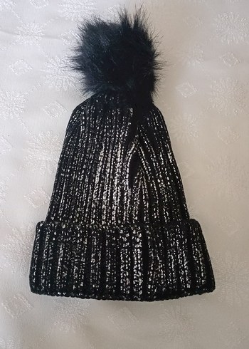 Siyah Örgü Kadın Bere Ponponlu - Görsel 2