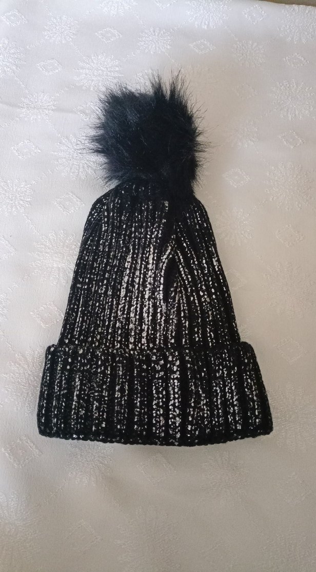 Siyah Örgü Kadın Bere Ponponlu - Görsel 2