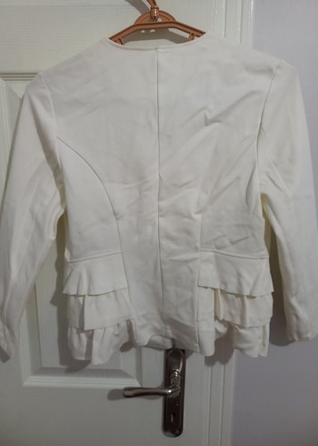 AMISU Beyaz V Yaka Fermuarlı Kadın Ceket - Görsel 2