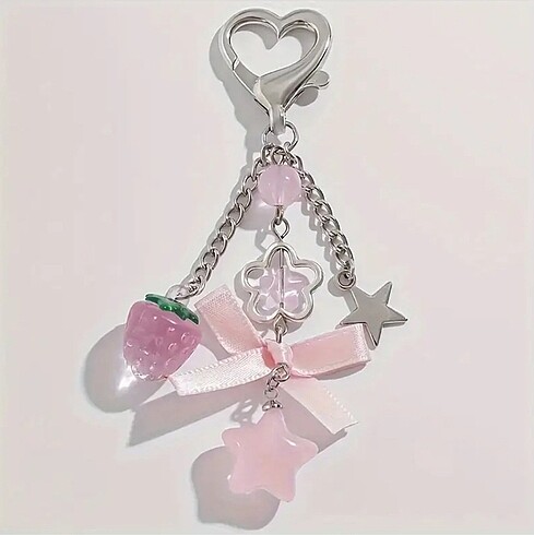 Pembe çilekli yıldızlı charm/ anahtarlık