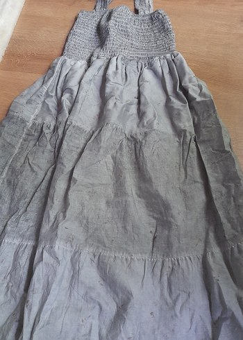 Zara Gri Bohem Uzun Keten Elbise