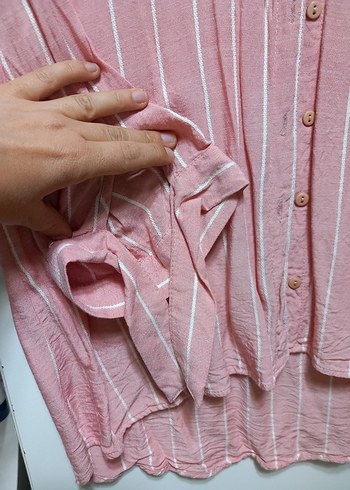 xl Beden Düğmeli V Yakalı Pembe Kadın Gömlek