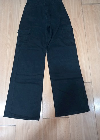 Siyah Bol Kesim Midi Denim Kadın Pantolon