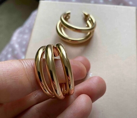 GOLD RENK ÇELİK ÜÇLÜ BORU HALKA KÜPE