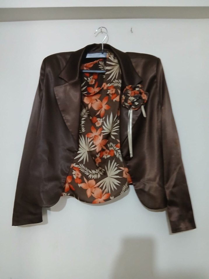 Kahverengi Desenli Uzun Kadın Takım Elbise - Görsel 2