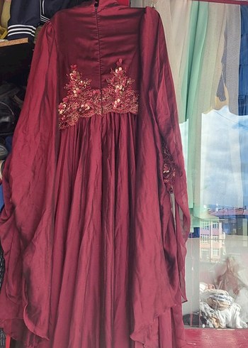 Bordo Nakışlı Uzun Kollu Bohem Kadın Elbise - Görsel 3