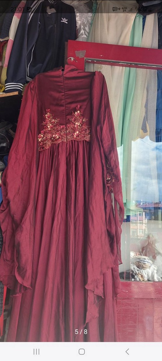 Bordo Nakışlı Uzun Kollu Bohem Kadın Elbise - Görsel 3