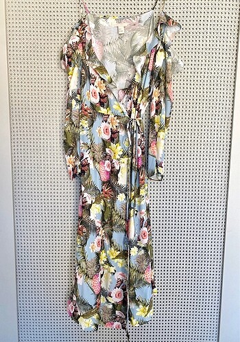 H&M Sıfır Tropik Desenli Anvelop Elbise