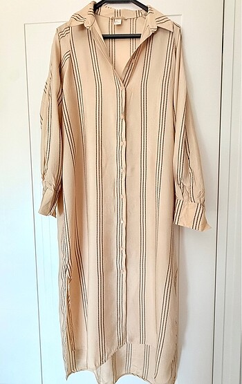 H&M Bej Rengi Dökümlü Gömlek Elbise