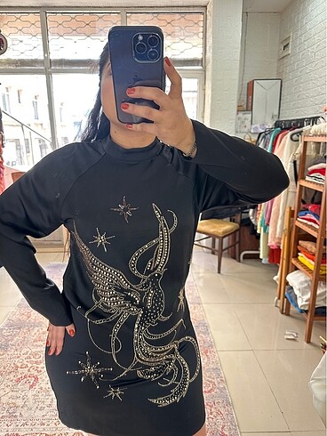 l Beden siyah Renk H&M işlemeli saten elbise