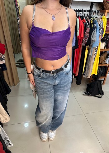 xs Beden mor Renk Zara Parlak Mor Halter Yaka Strappy Bustier