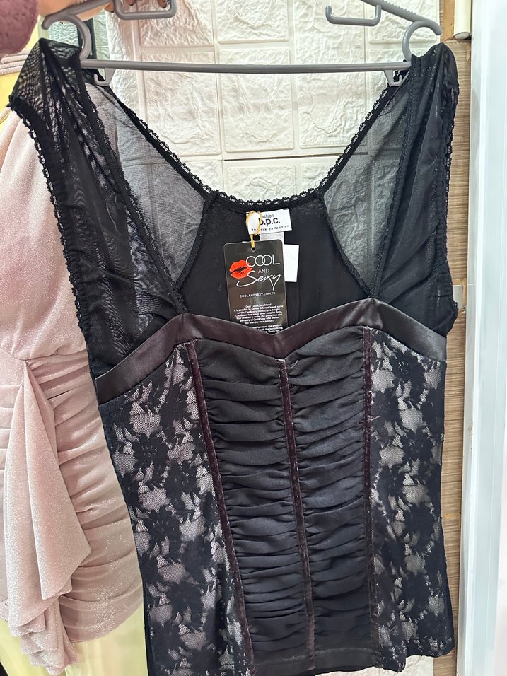 Dantel Detaylı vintage Y2k Siyah Gotik Büstiyer - Görsel 3