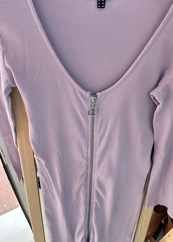 Mor V Yakalı Midi Triko Elbise - Görsel 2