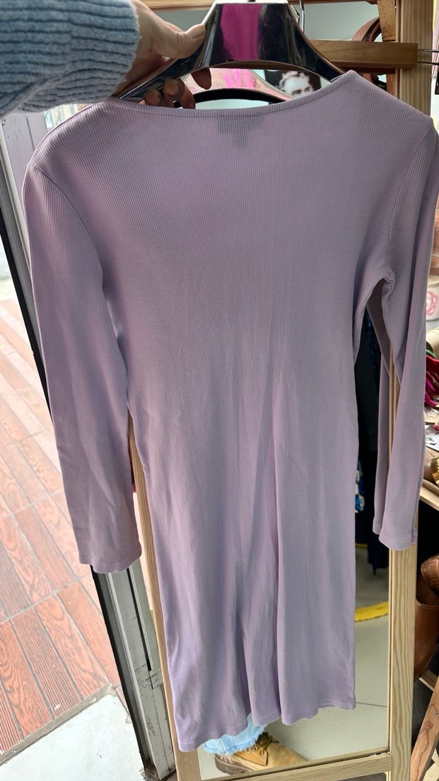 Mor V Yakalı Midi Triko Elbise - Görsel 3