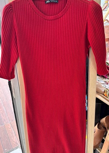 Zara marka Kırmızı Kadın Triko Midi Elbise - Görsel 2