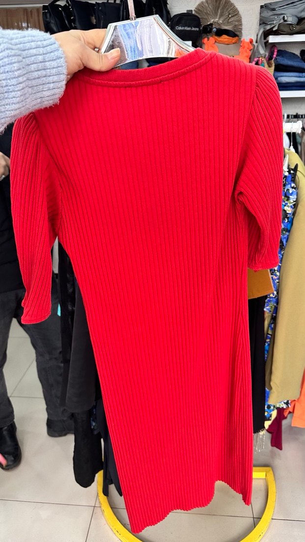 Zara marka Kırmızı Kadın Triko Midi Elbise - Görsel 3