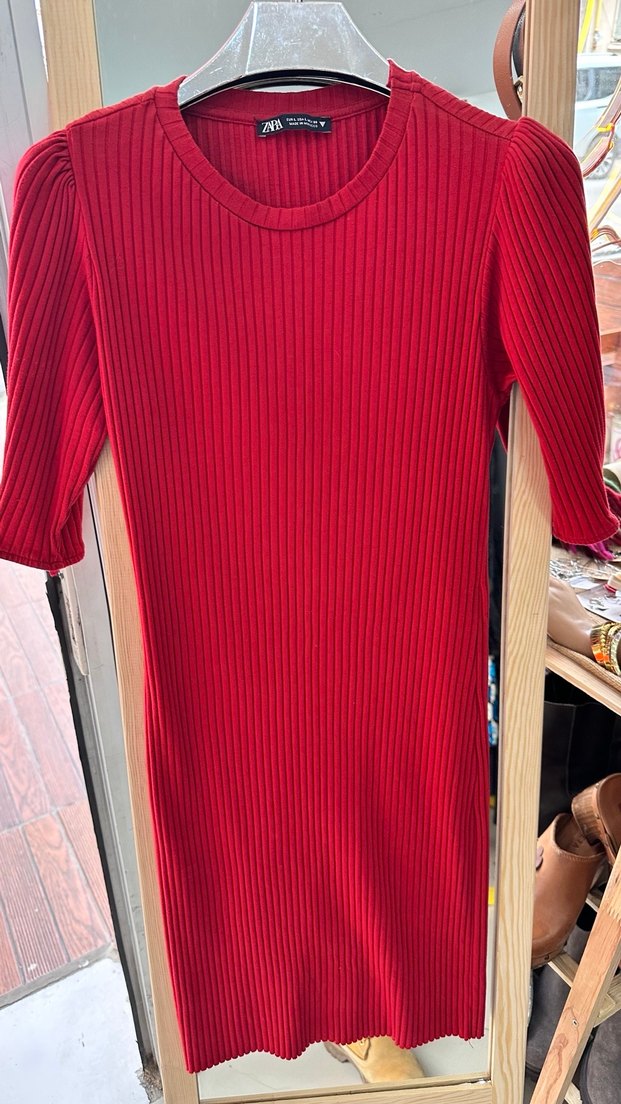 Zara marka Kırmızı Kadın Triko Midi Elbise - Görsel 2