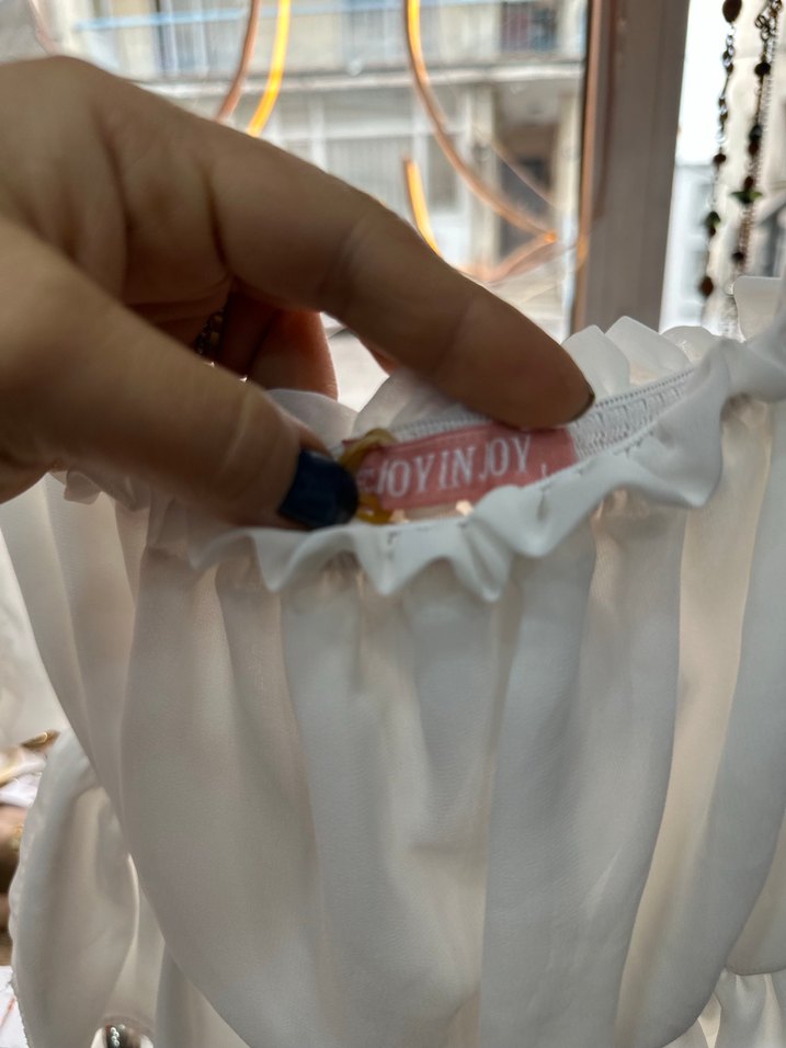 Beyaz tül Drapeli Mini Bluz - Görsel 3