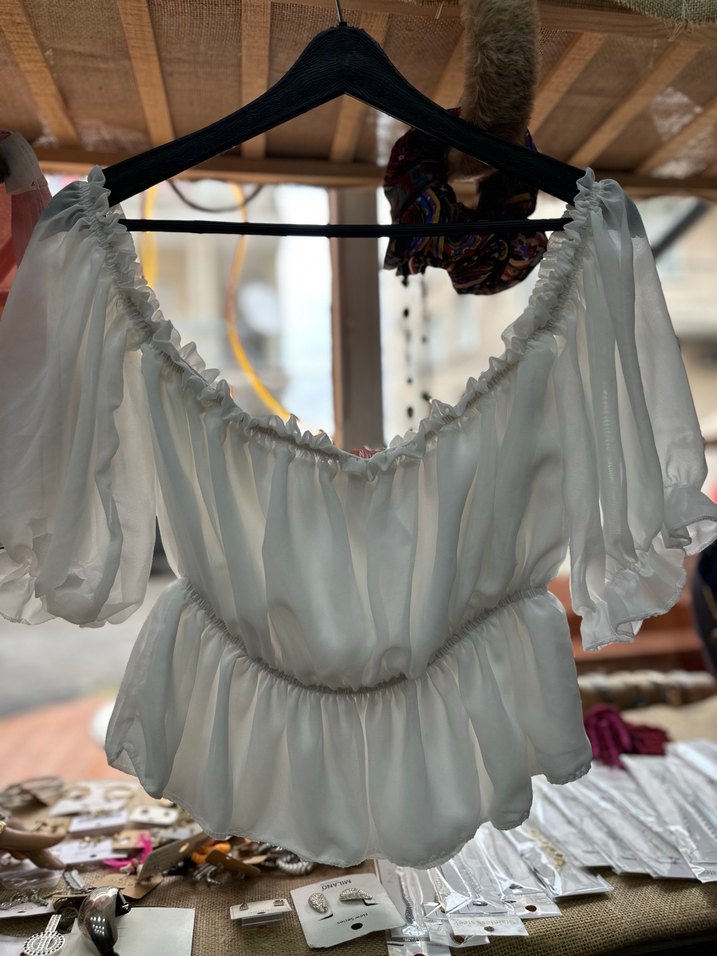 Beyaz tül Drapeli Mini Bluz - Görsel 2