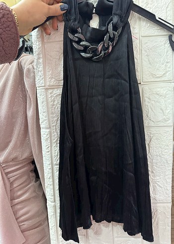 Trendyol Zincir Detaylı saten ipeksi Siyah Kadın Bluz - Görsel 3