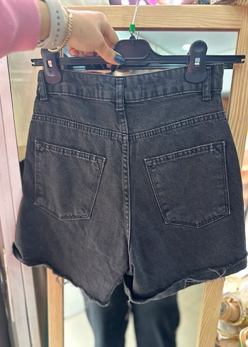 Yüksek bel kot şort antrasit - Görsel 3