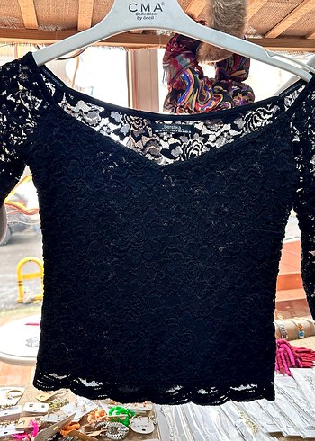 Bershka Dantel Detaylı Siyah Kadın Bluz - Görsel 2