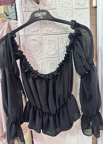 Tül Fırfırlı Siyah Gotik Mini Bluz - Görsel 6