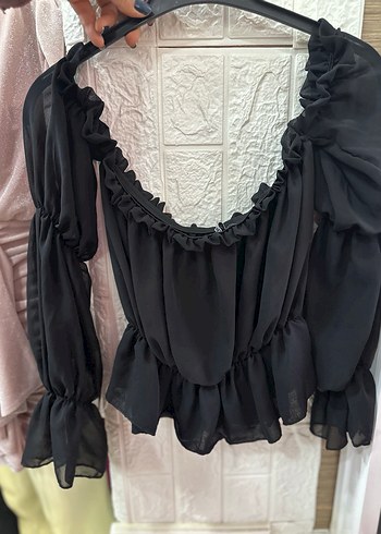 Tül Fırfırlı Siyah Gotik Mini Bluz - Görsel 4