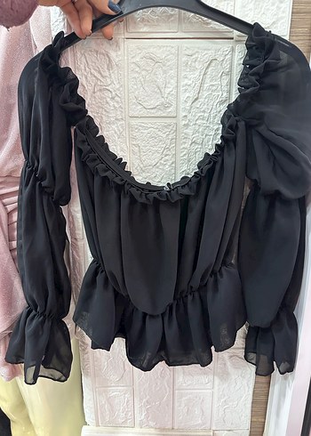 Tül Fırfırlı Siyah Gotik Mini Bluz - Görsel 5