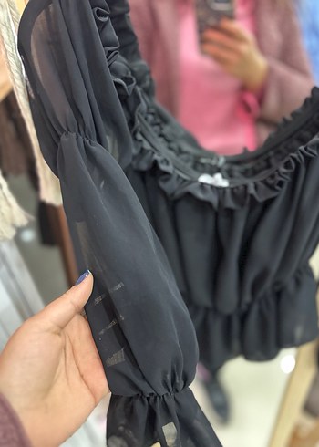 Tül Fırfırlı Siyah Gotik Mini Bluz - Görsel 3