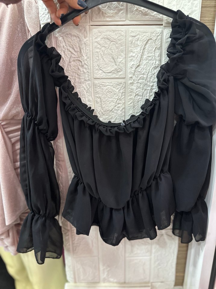 Tül Fırfırlı Siyah Gotik Mini Bluz - Görsel 4