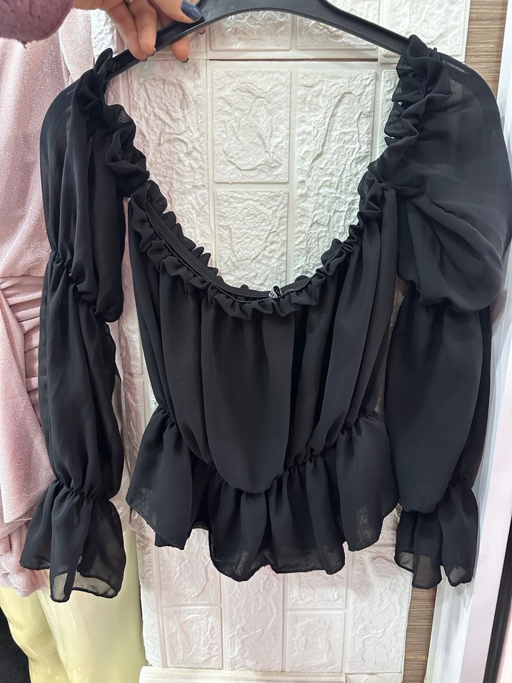 Tül Fırfırlı Siyah Gotik Mini Bluz - Görsel 5