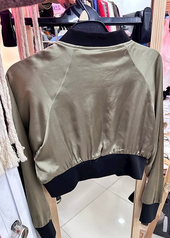 Zara Kadın Haki Mini Fermuarlı Ceket - Görsel 4