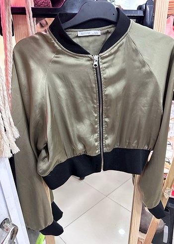 Zara Kadın Haki Mini Fermuarlı Ceket - Görsel 2