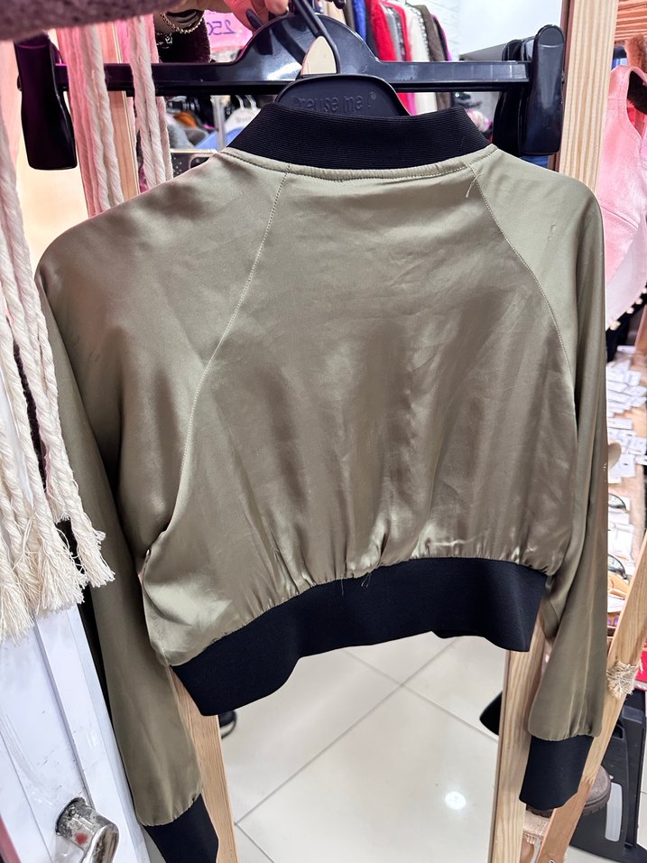 Zara Kadın Haki Mini Fermuarlı Ceket - Görsel 4