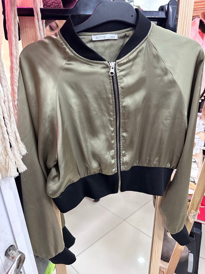 Zara Kadın Haki Mini Fermuarlı Ceket - Görsel 2