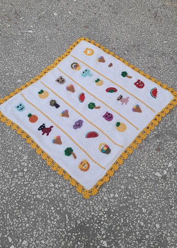 Nakışlı Çok Renkli Örgü Çocuk Battaniyesi - Görsel 2