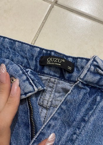 38 Beden Düğmeli Gri Mavi Kadın Mini Denim Şort