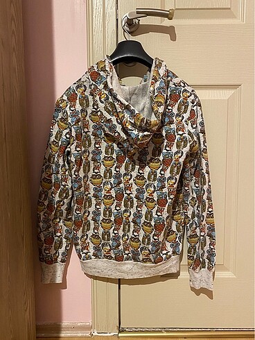 l Beden çeşitli Renk Baykuş Desenli Fermuarlı Sweatshirt