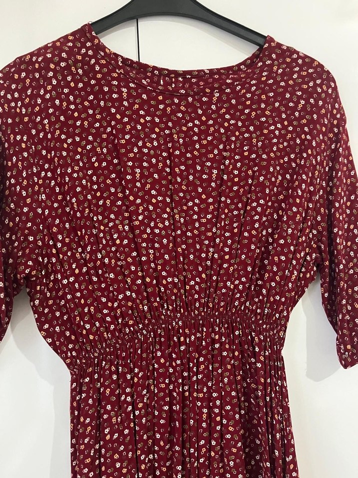 Bordo Bohem V Yaka Elbise - Görsel 2