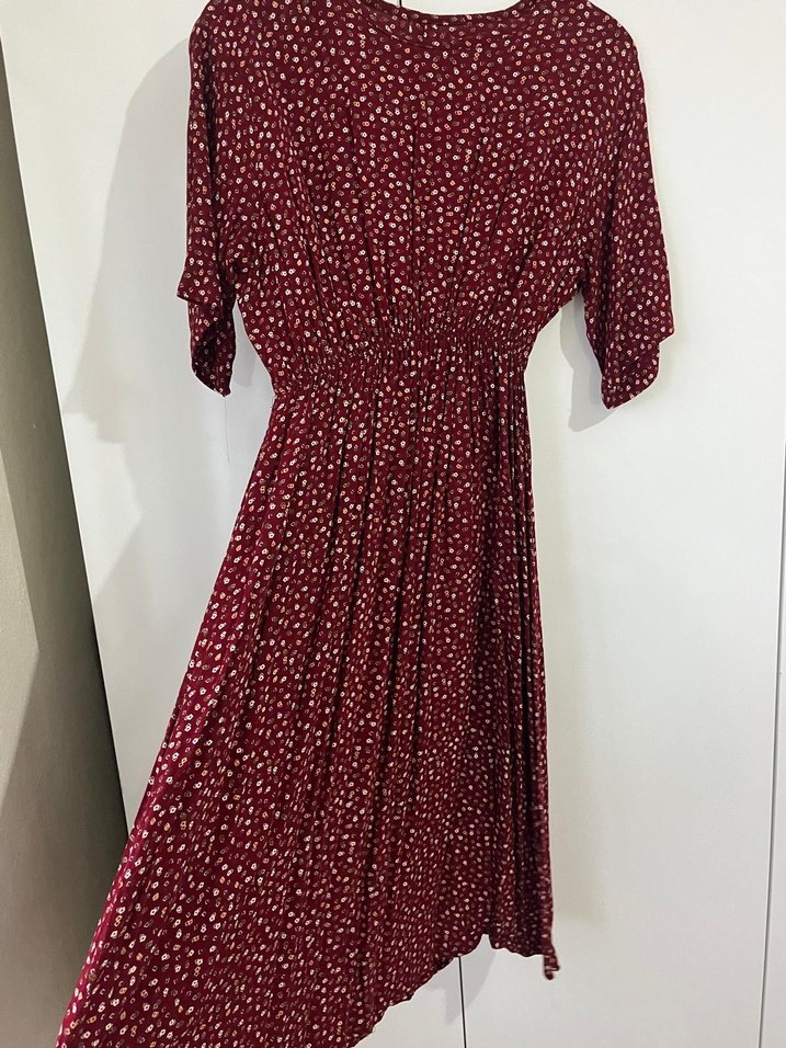 Bordo Bohem V Yaka Elbise - Görsel 3