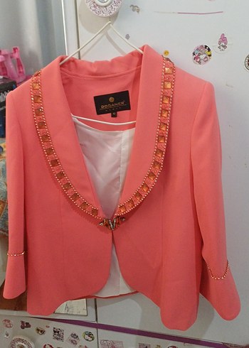 Pembe Mini Payetli Kadın Blazer Ceket astarı boy 53