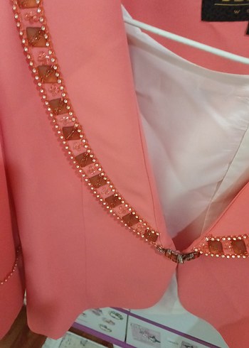 42 Beden pembe Renk Pembe Mini Payetli Kadın Blazer Ceket astarı boy 53