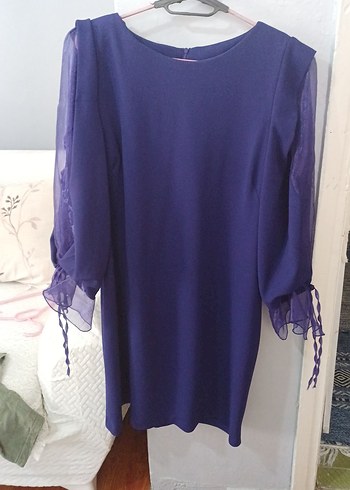 Uzun Kollu abiye elbise  mor 1 kere giyildi sifir gibi  kolu tul - Görsel 9