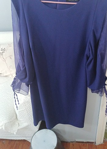 Uzun Kollu abiye elbise  mor 1 kere giyildi sifir gibi  kolu tul - Görsel 3