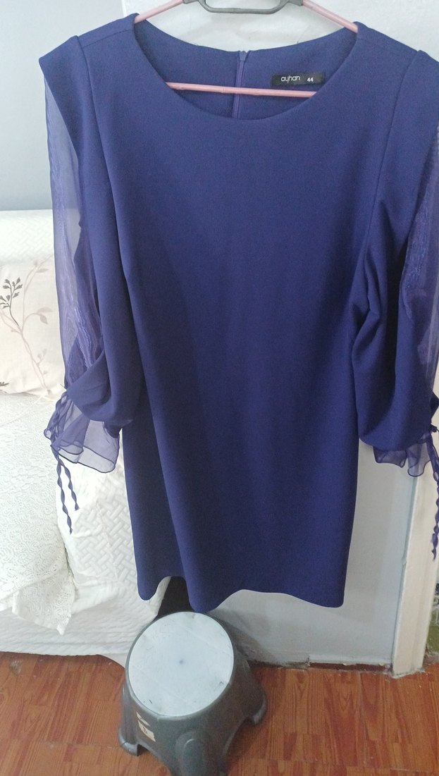 Uzun Kollu abiye elbise  mor 1 kere giyildi sifir gibi  kolu tul - Görsel 3