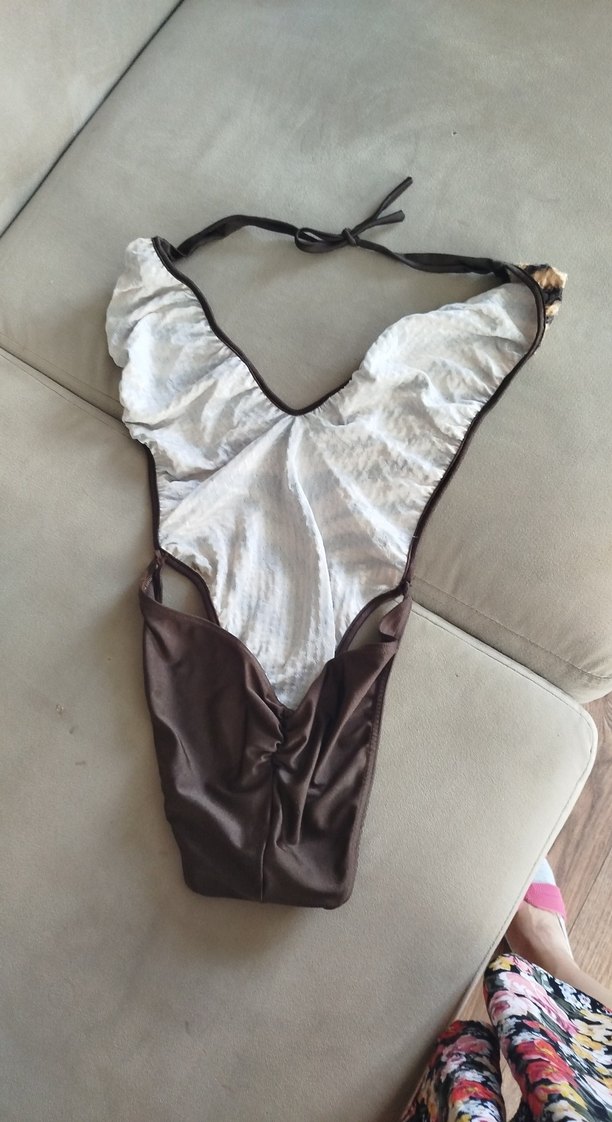 Kahverengi Yılan Derisi Desenli Fermuarlı Mayo - Görsel 3